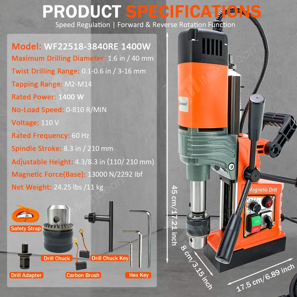 Magnetic Drill Press 1.6"/2"Core Drilling Mag Drill Power Electric Drill Machine