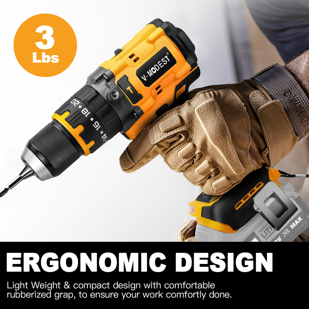 1/2" Cordless Hammer Drill&1/4" Impact Driver&LED Work LightFor DEWALT Battery