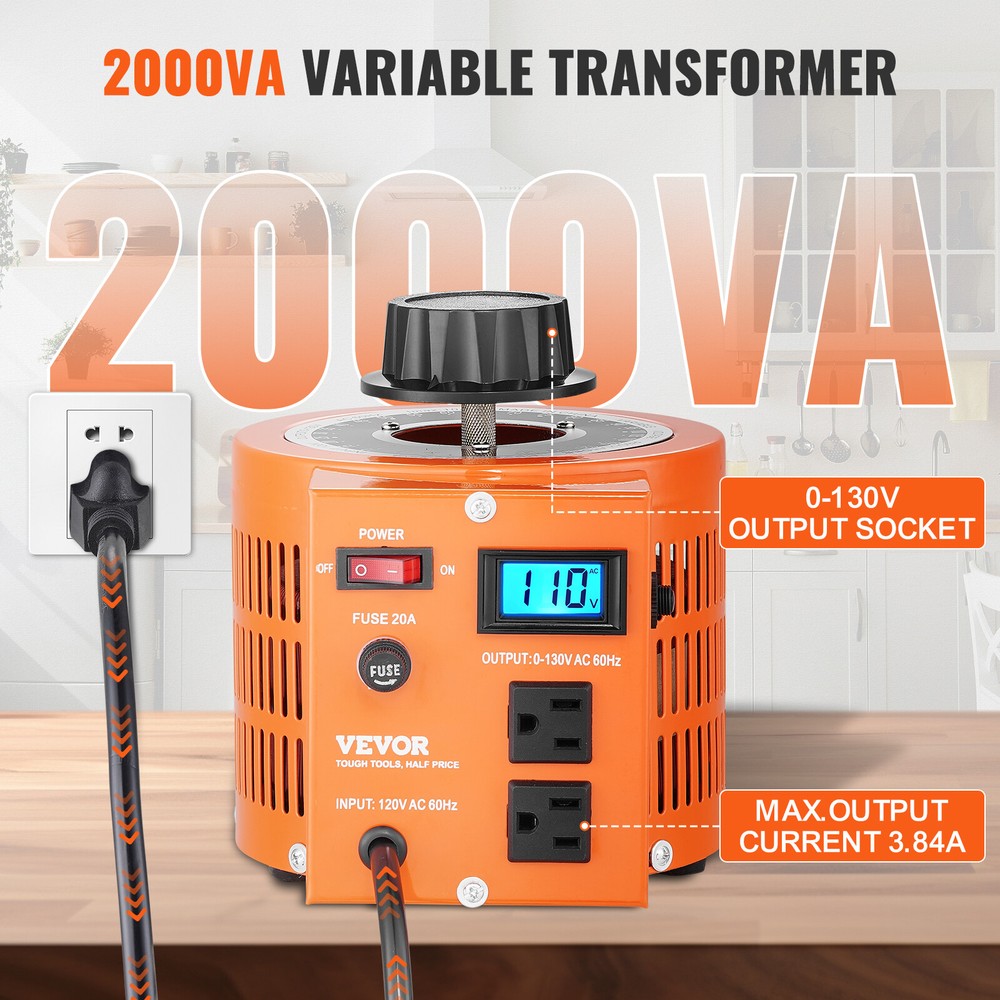 VEVOR Bench Top 20 Amp Variable Auto Transformer with LCD Digital Display