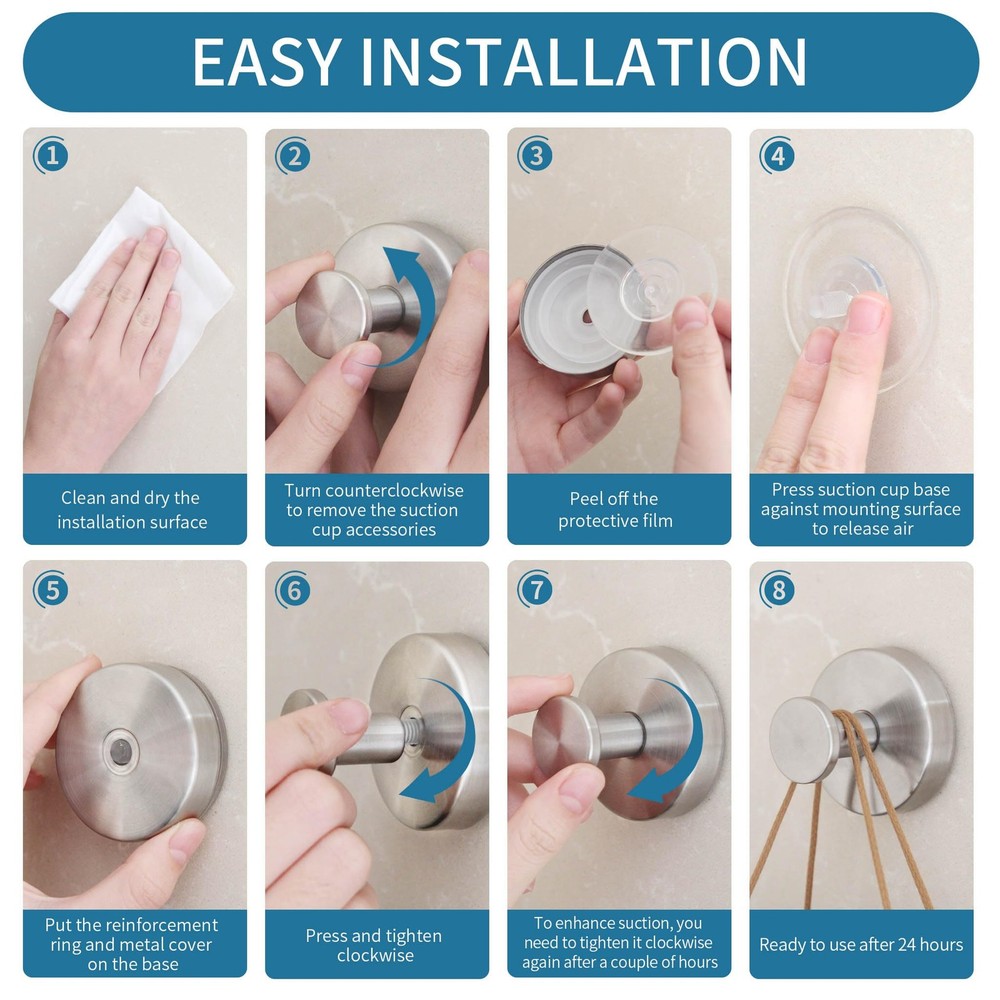 Suction Cup Hooks for Shower,2 Packs Towel Holder,Removable 2PC, Silver