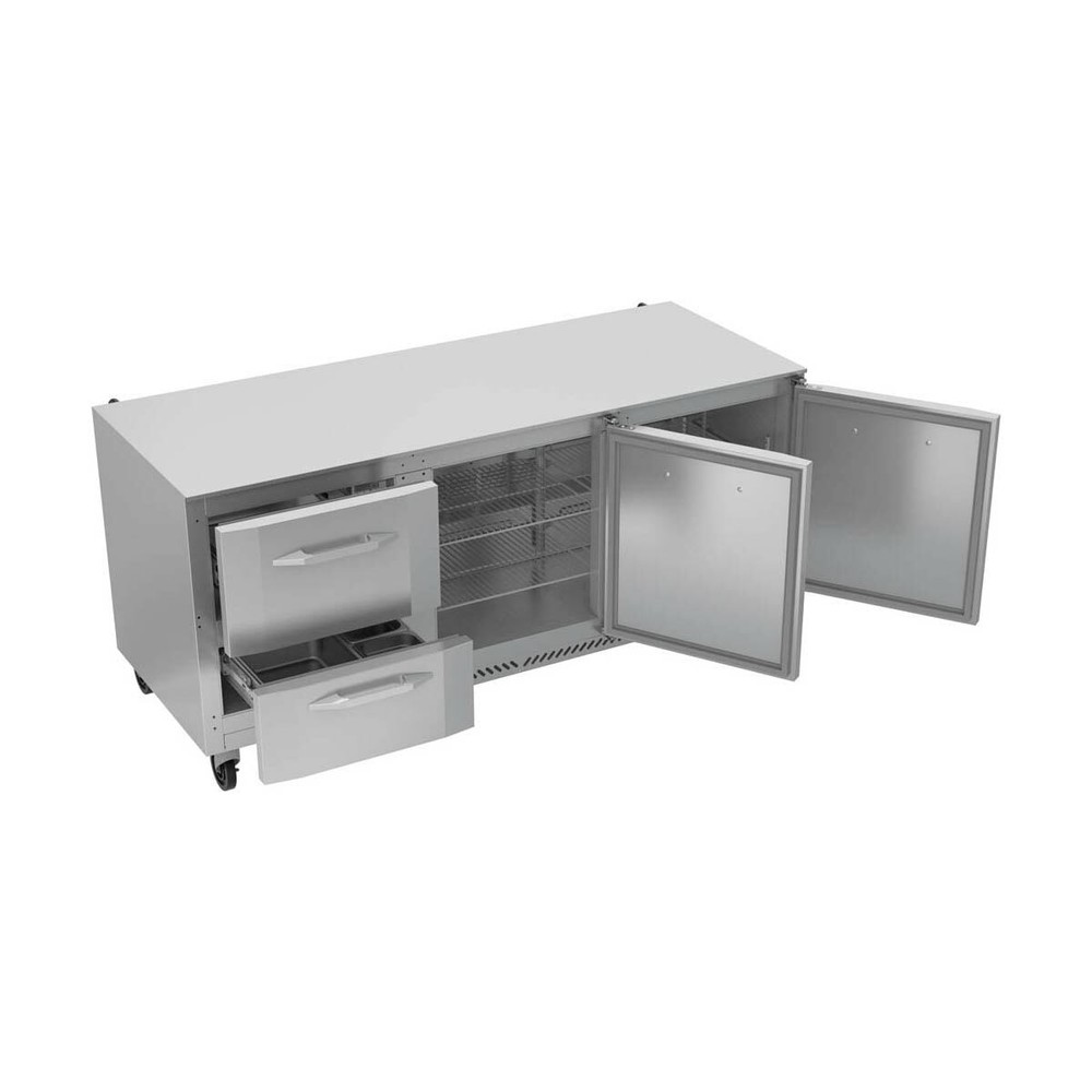 Victory VURD72HC-2 72" 3-Section Undercounter Refrigerator w/ 2 Solid Door, 2...