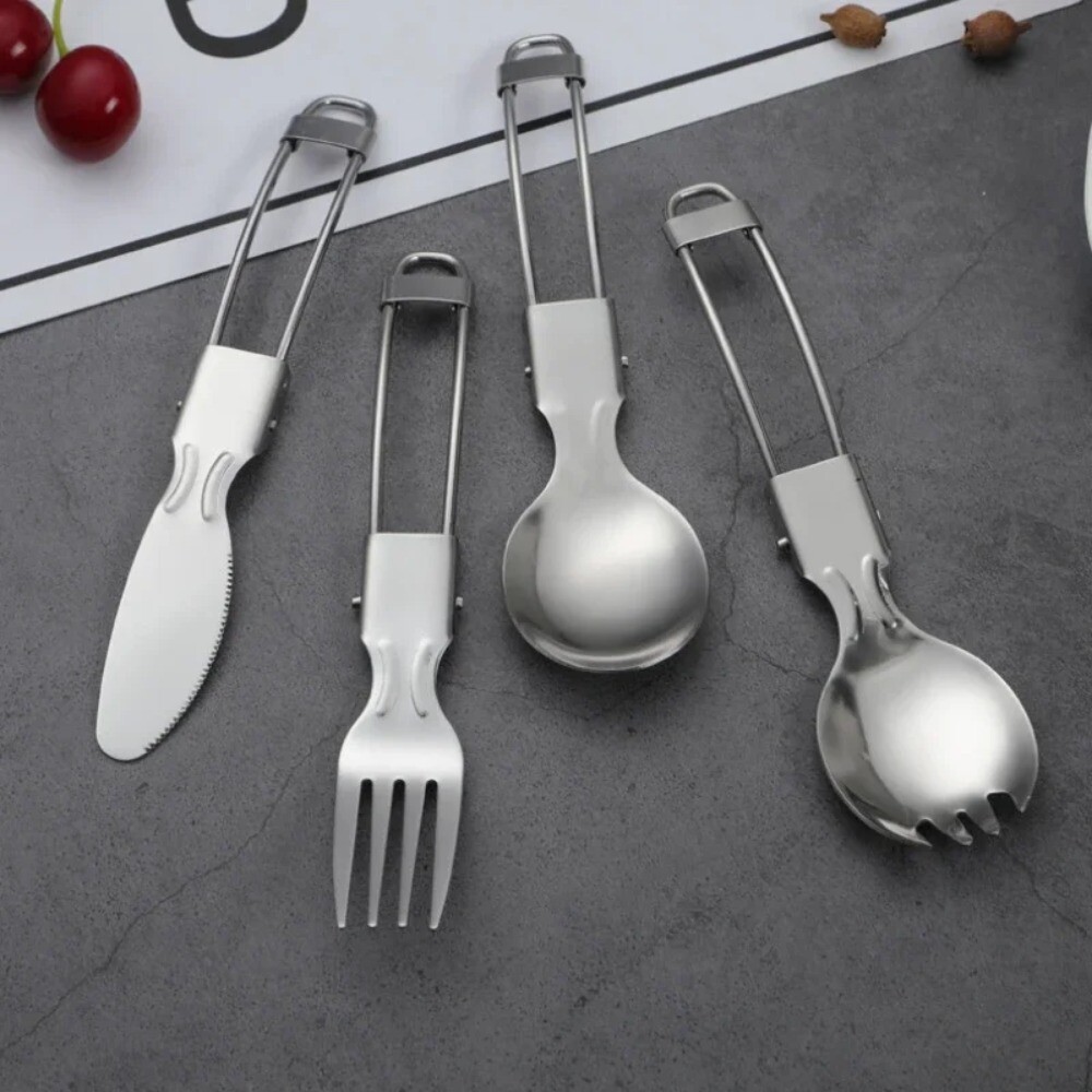 Titanium folding tableware for camping, portable cutlery, healthy tableware