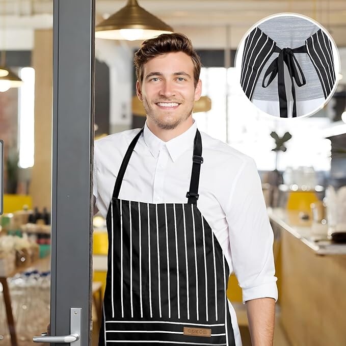 2 Pack Aprons with pockets, Kitchen aprons, Aprons for cooking- Black & White