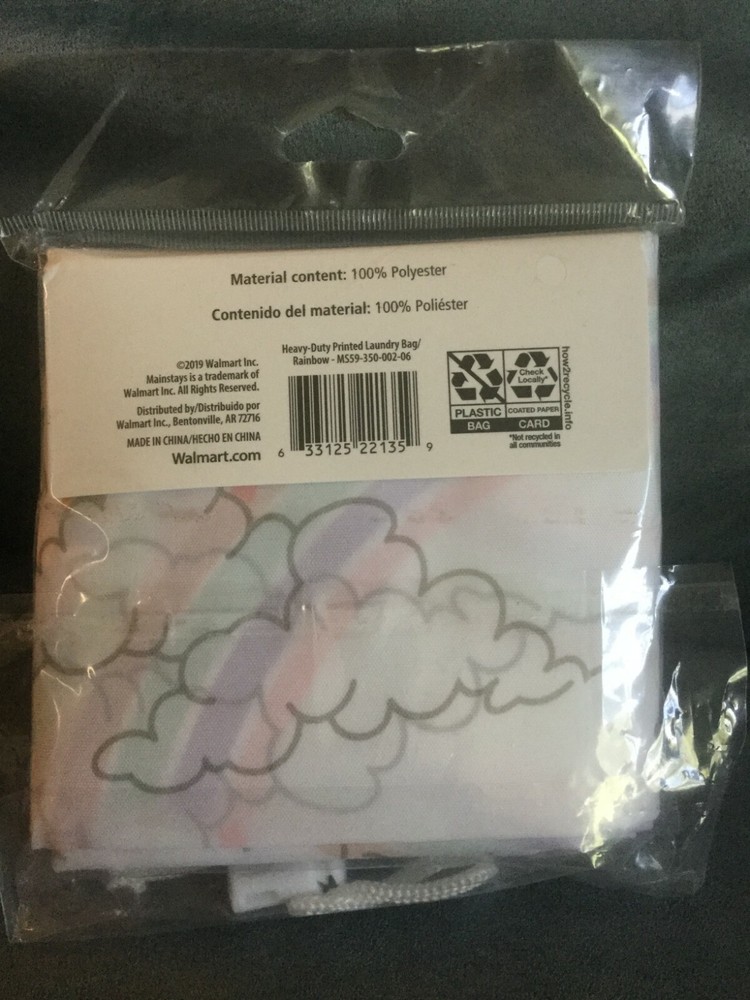 MAINSTAYS HEAVY-DUTY PRINTED LAUNDRY BAG 2 LOADS WHITE RAINBOWS