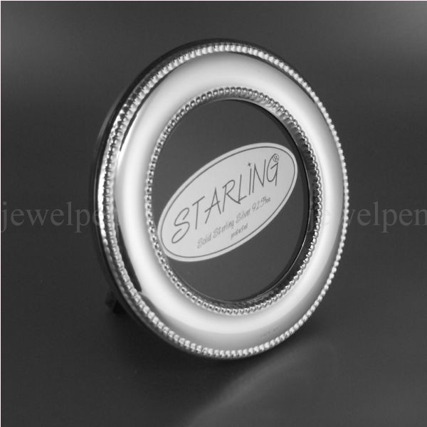 Dia 6 cm Classic Round Pearl Edge Photo Frame Solid 925 Sterling Silver-V1
