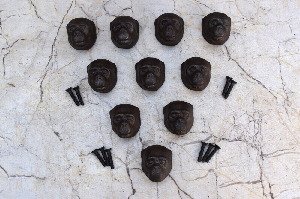 Vintage Cast Iron Monkey Face Shape Pulls Drawer Cabinet Door Handle Knob 10 pcs