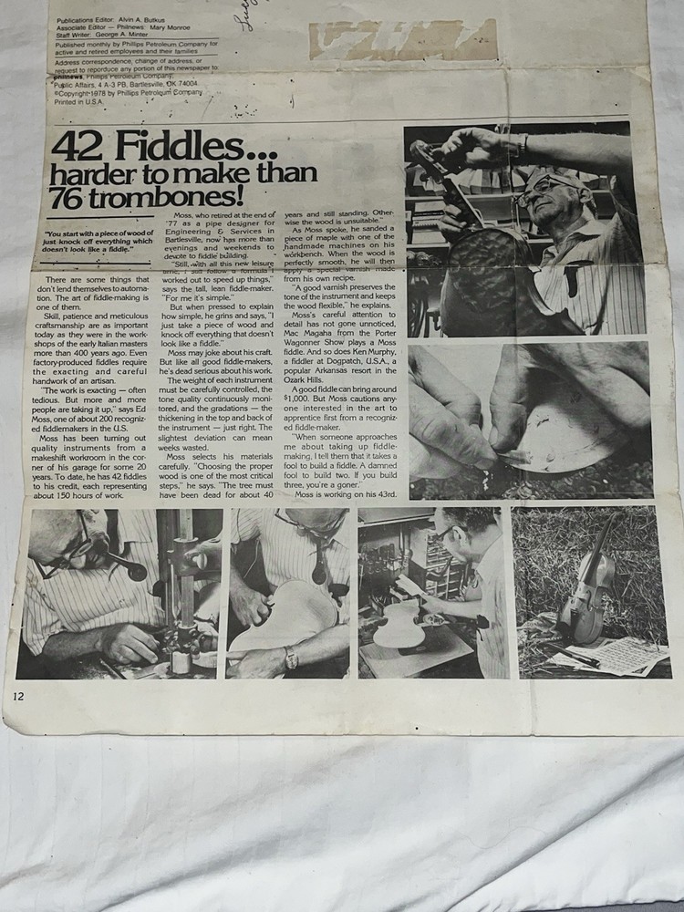 Authentic Edward B. Moss Fiddle No.32