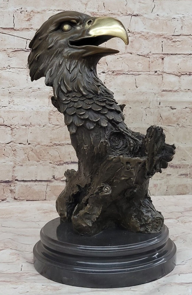 Milo`s Original Bronze Statue: Handmade EagleHead Sculpture, Fine Artwork
