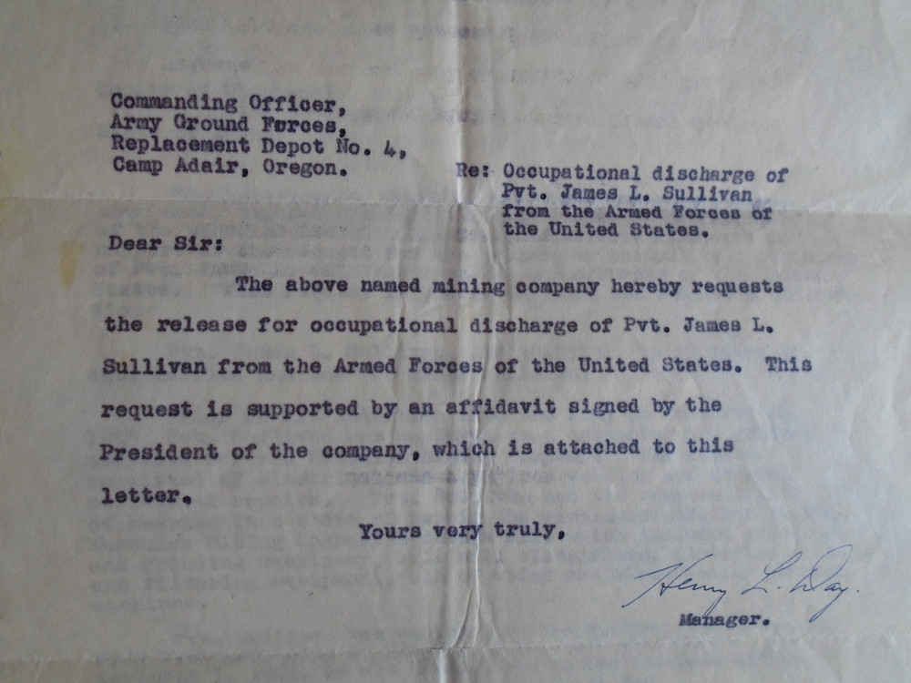 US Army, request for occupational discharge, carbon copy