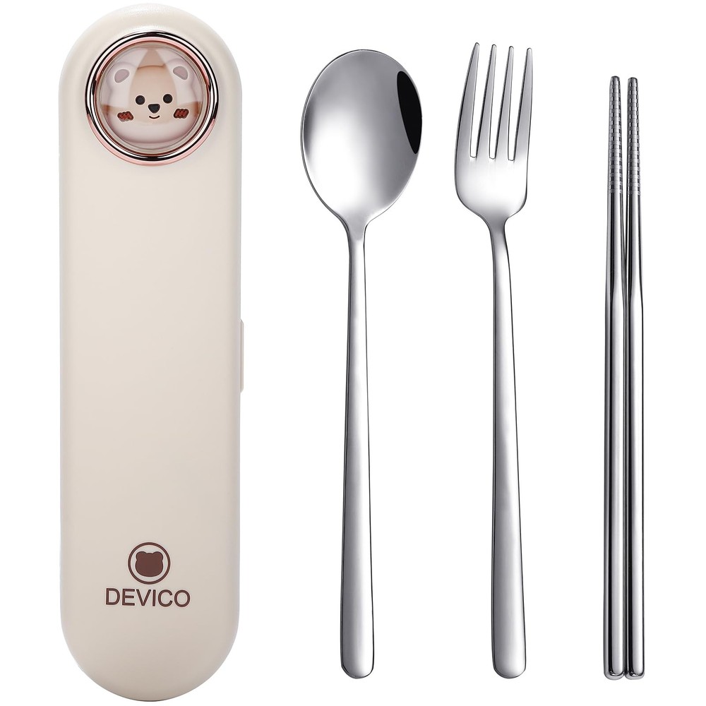 Travel Utensils with Case Cute, Reusable Silverware for Lunch, Portable Cutle...