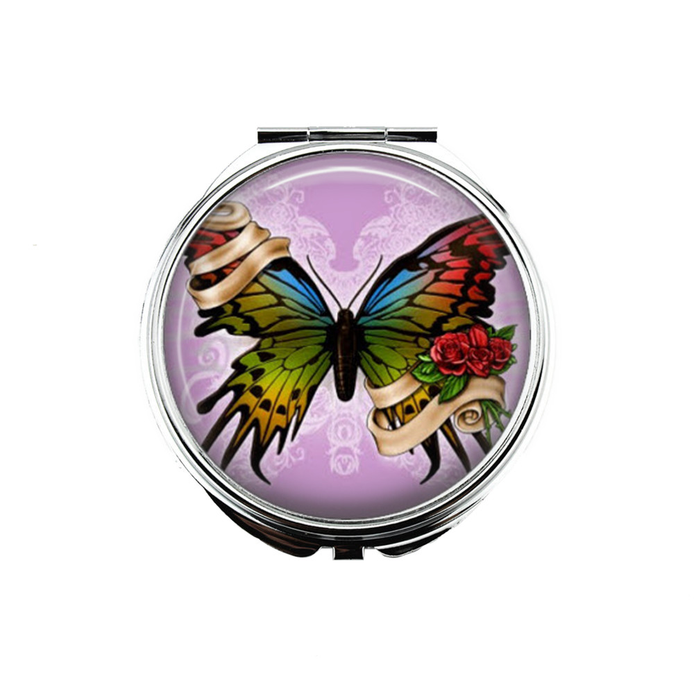 1 Butterfly Portable Makeup Compact Double Magnifying Mirror #1