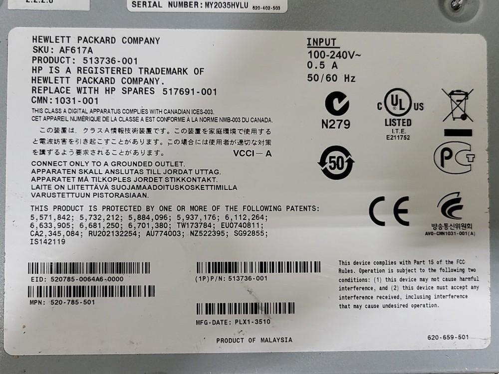 HP AF617A 513736-001 KVM Switch SEE NOTES