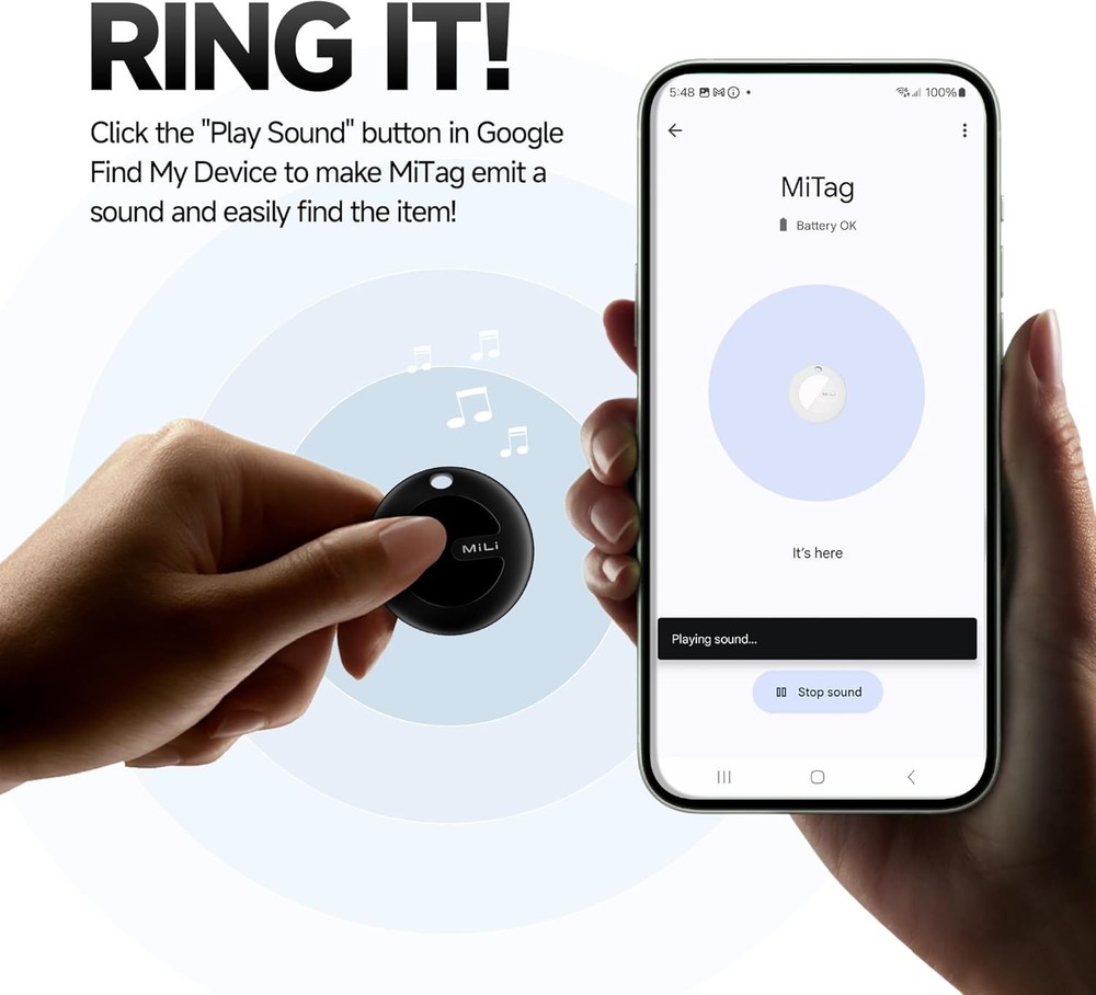 MiLi MiTag Bluetooth Tracker for Android, Google Certified Key BLK, 1PC