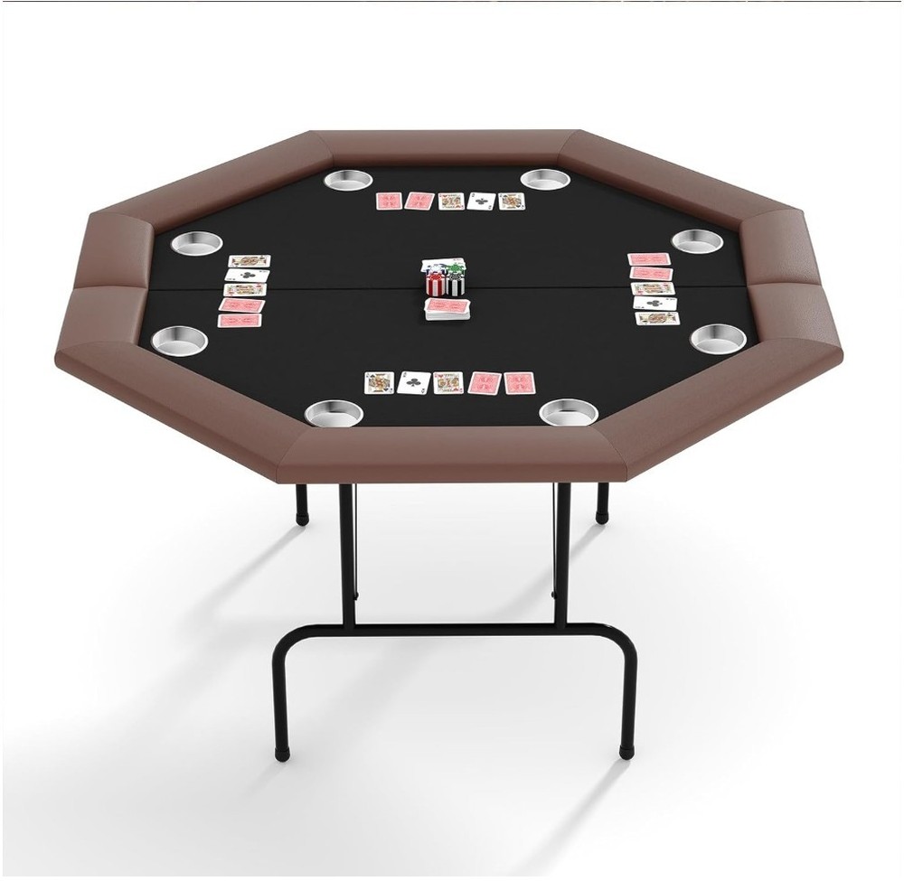 8-Player Poker Table | Octagon Foldable Card Table with Locking Collapsible Legs