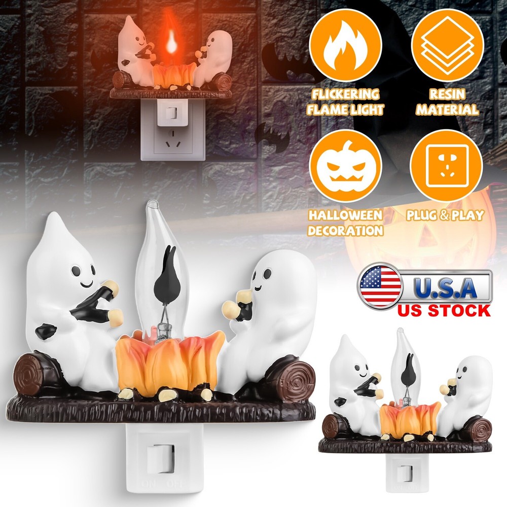 2PACK Ghost Flickering Night Light LED Flame Nightlight Halloween Decoration