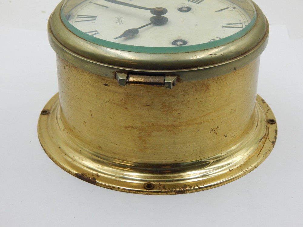 Vintage Schatz Key Wind Mechanical Ship's Clock 14400 w/ Solid Brass Case