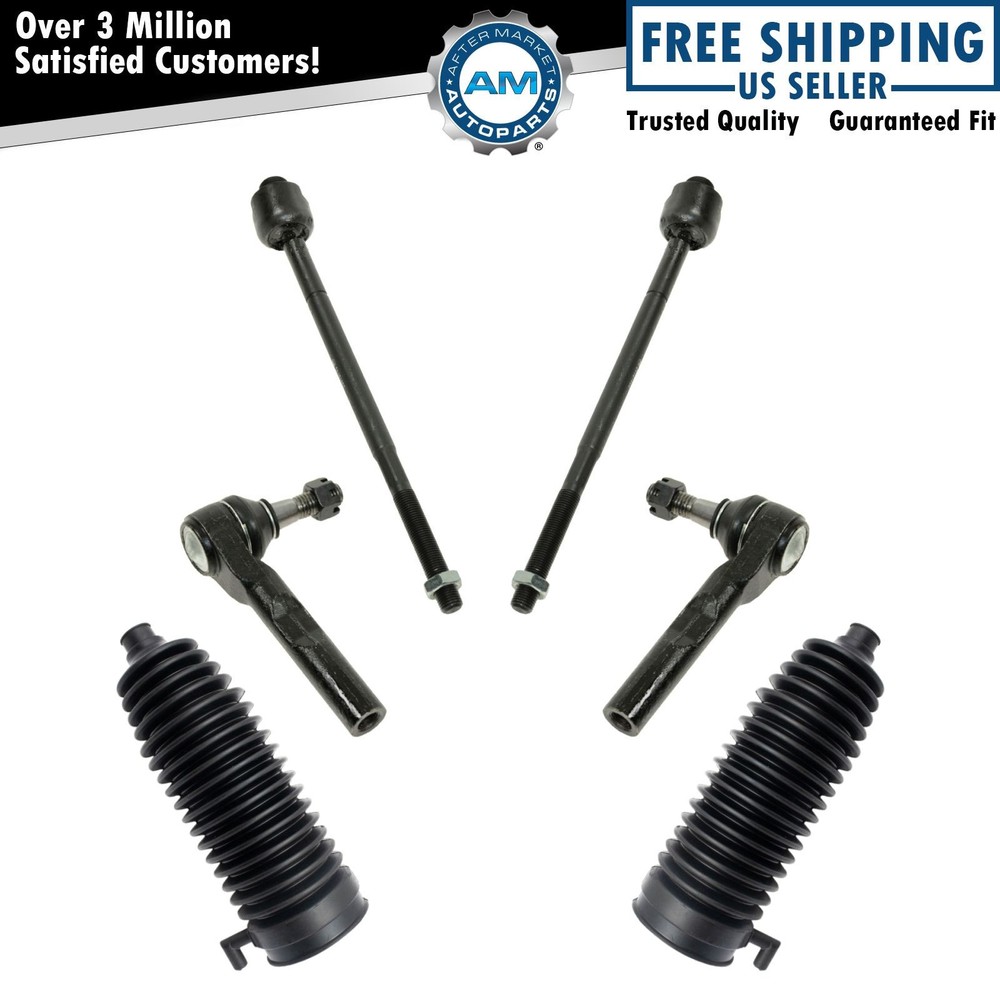Front Inner & Outer Tie Rods Kit with Steering Rack Boots for Chevy GMC Van