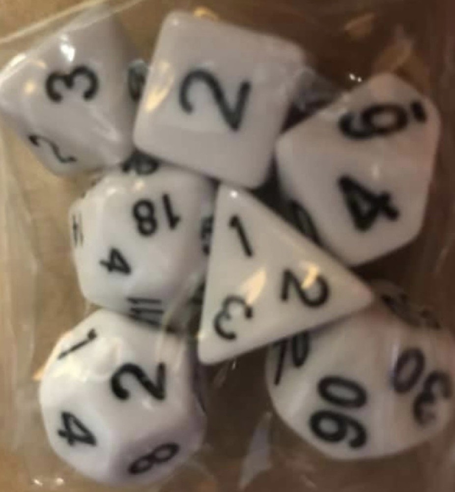Blessed Metaphysics Roll Dice - Acrylic - Blue White / Black Numbers - 7Pcs/1Pcs