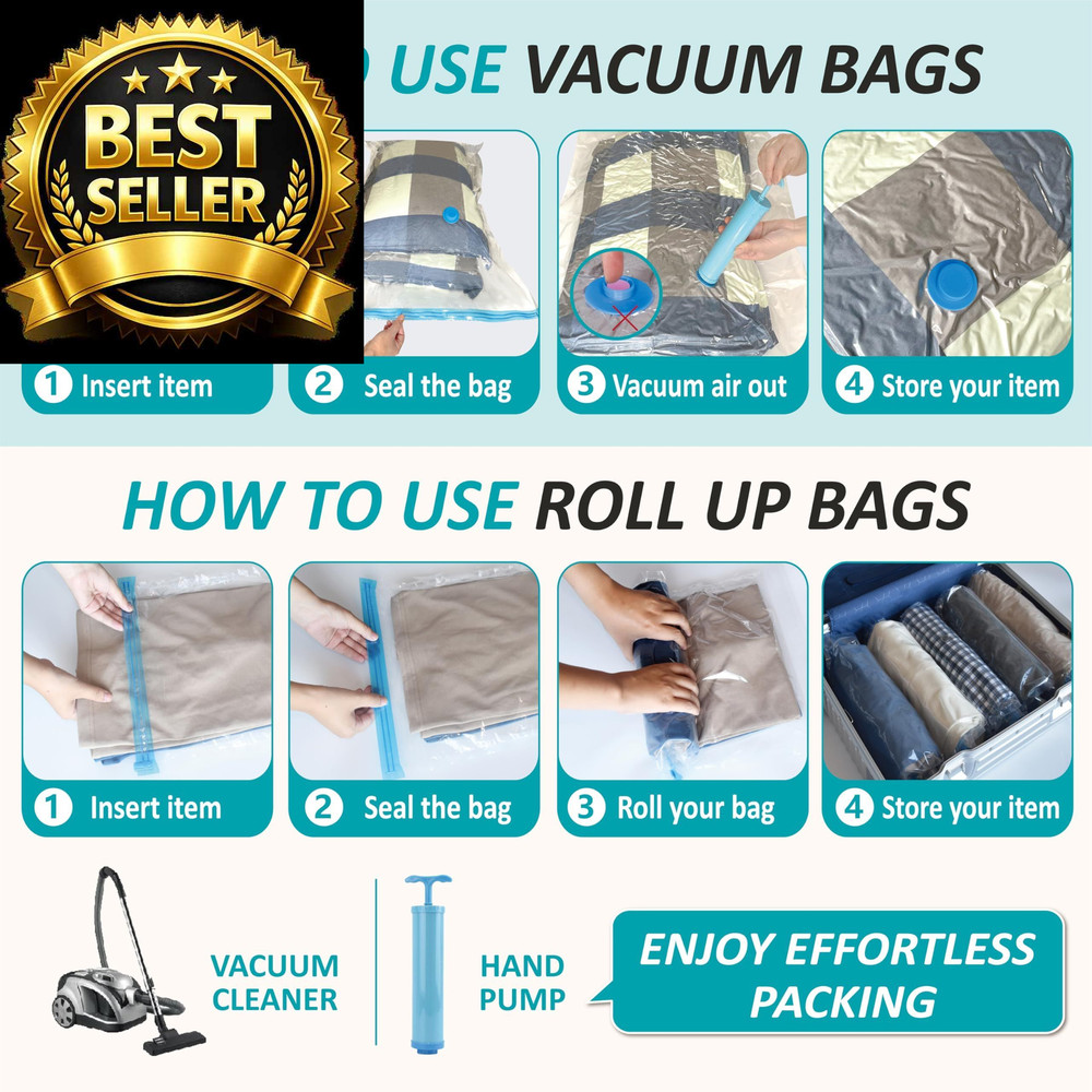 Cozy Essential Vacuum Storage Bags, 80% Compression Combo, Transparent