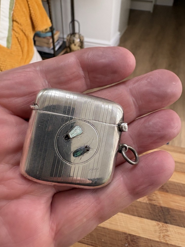 Beautiful Solid Silver Vesta Case with Shibayama Design to The Front