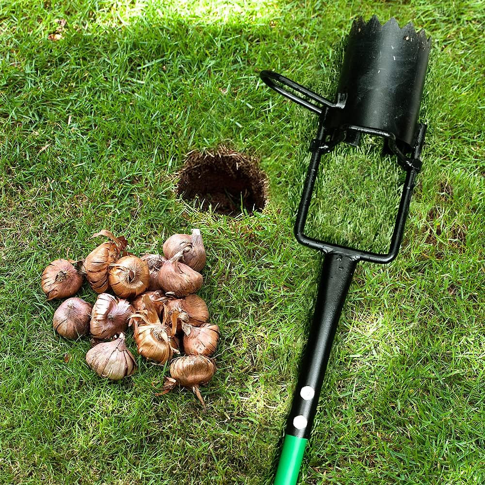 Bulb Planter Tool, Sod Plugger with Long Handle Serrated Base, 5-In-1 Lawn Plug