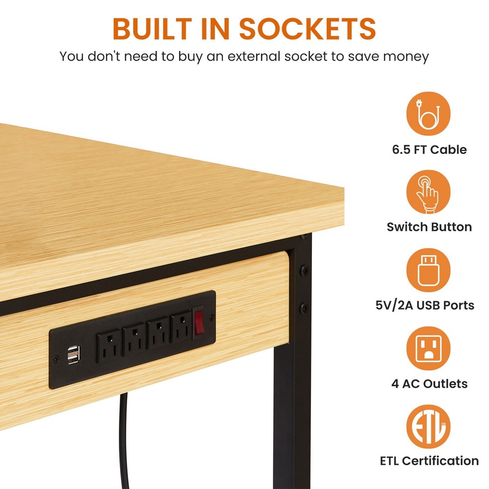 71" Adjustable Work Bench Table w Pegboard Rolling Wheels AC/USB Outlets 2000LB