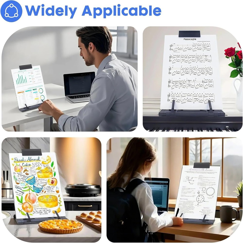 Desktop Document Holder Stand with 7 Adjustable Positions, Black Metal File O...