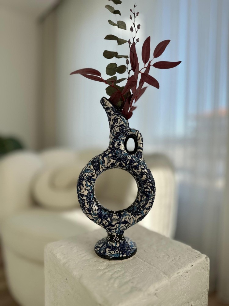 Handmade Turkish Ceramic Hittite Wine Jug - Authentic Pottery Decanter