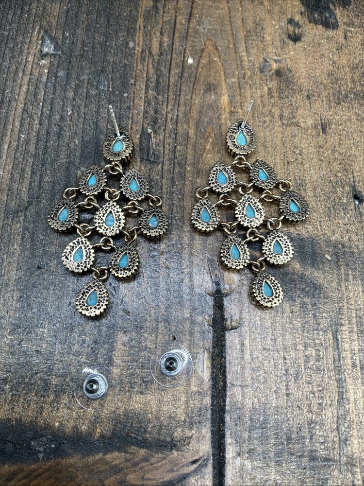 Barse Latticework Earrings- Turquoise- Bronze- NWT