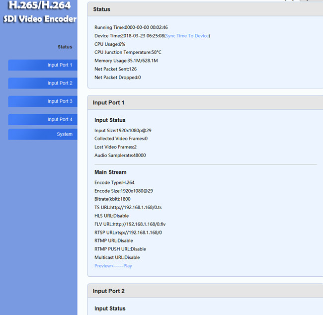 4K H.265 H.264 4 Input SDI to IP / LAN Video Encoder SRT Live Stream Broadcast