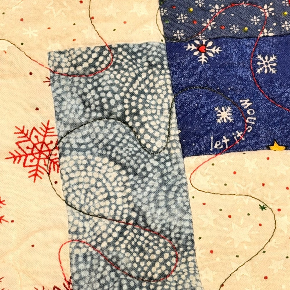 Handmade Patchwork Baby Quilt Blanket Red White Blue Snowflake Nursery Throw