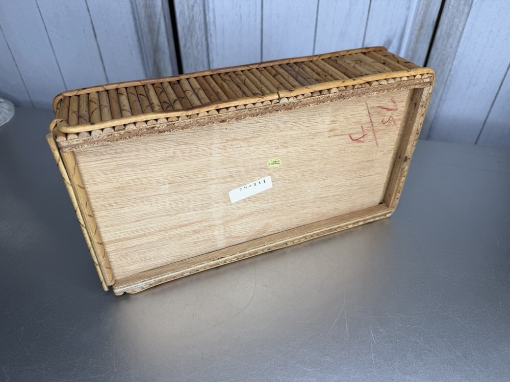 Vintage Rattan Bamboo Rectangle Tissue Box MCM Tikki Boho Decor