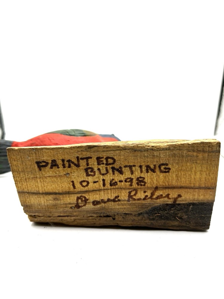 Hand Carved Painted Bunting Signed by David Riley
