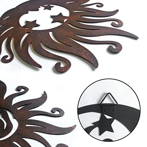 Sun Moon Metal Wall Art - Rust Colored Rust Proof Wall Sculpture Set Sun Face