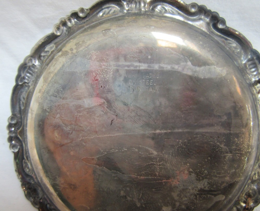 Silver Plated on Steel Two Etched Coasters Italy 4"
