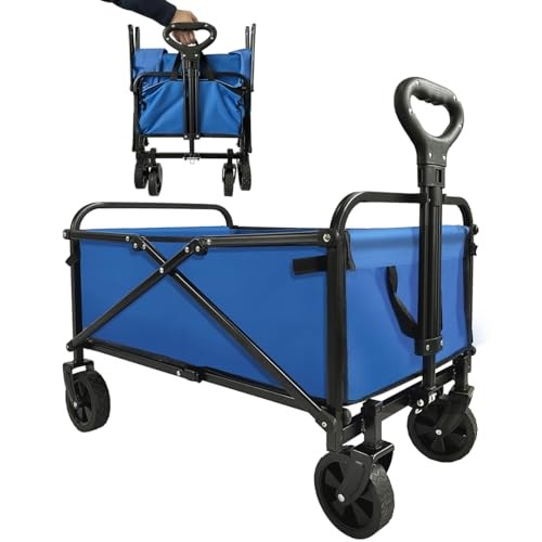 Collapsible Wagon Cart Heavy Duty Foldable, Large Capacity Foldable Blue