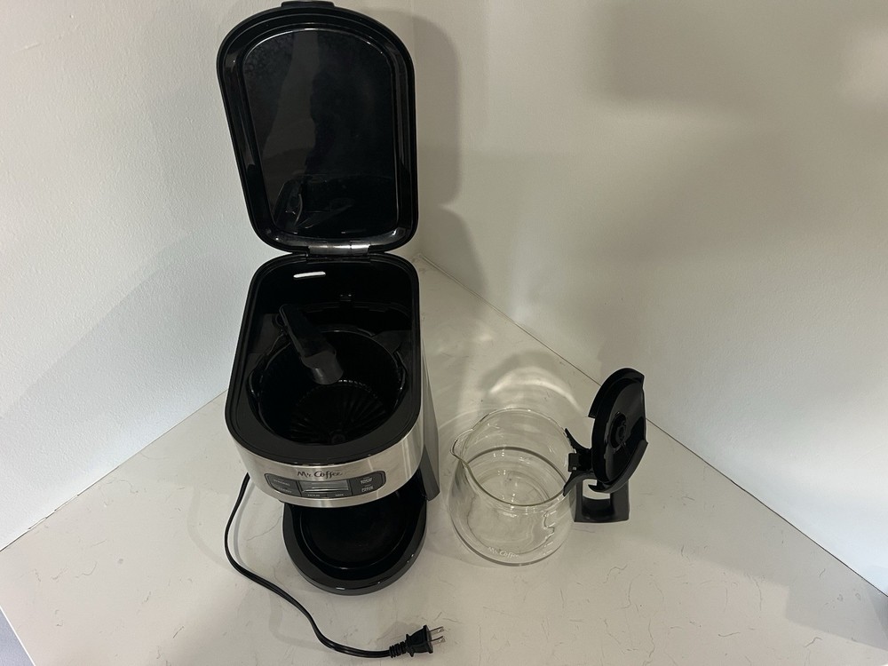 Mr. Coffee 12-Cup Programmable Filter Coffee Machine Black Silver Glass Carafe