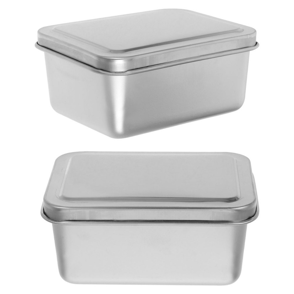 2pcs Baking Pan With Lid: Stainless Steel Food Storage Container - Rectangular