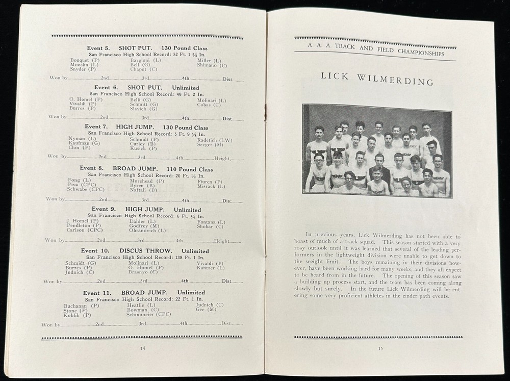 1929 SF High School AAA Track and Field Championships Official Program