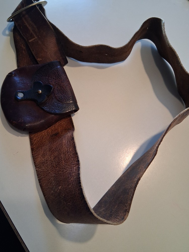 vintage leather ammo belt with pouch