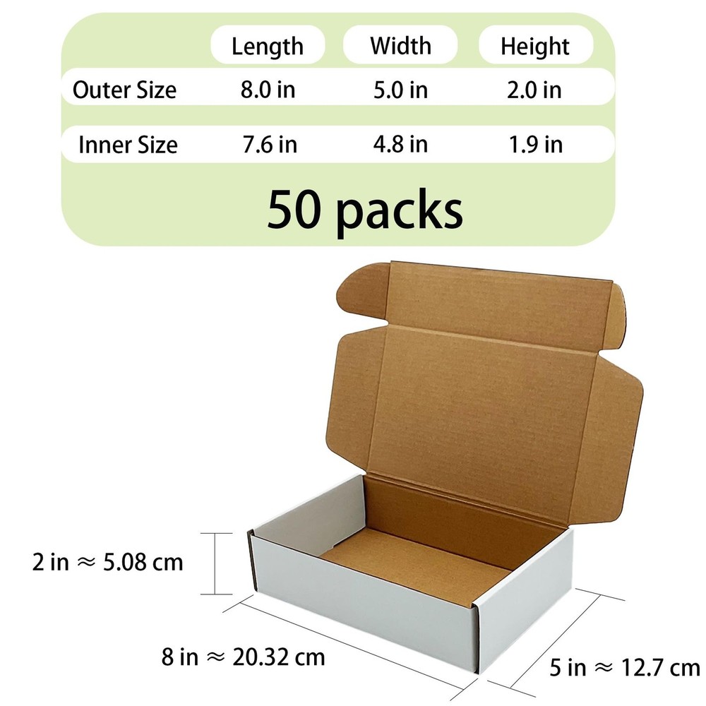 White Shipping Boxes 8x5x2 inch 50 Pack,Corrugated Boxes Mailer Packaging for...