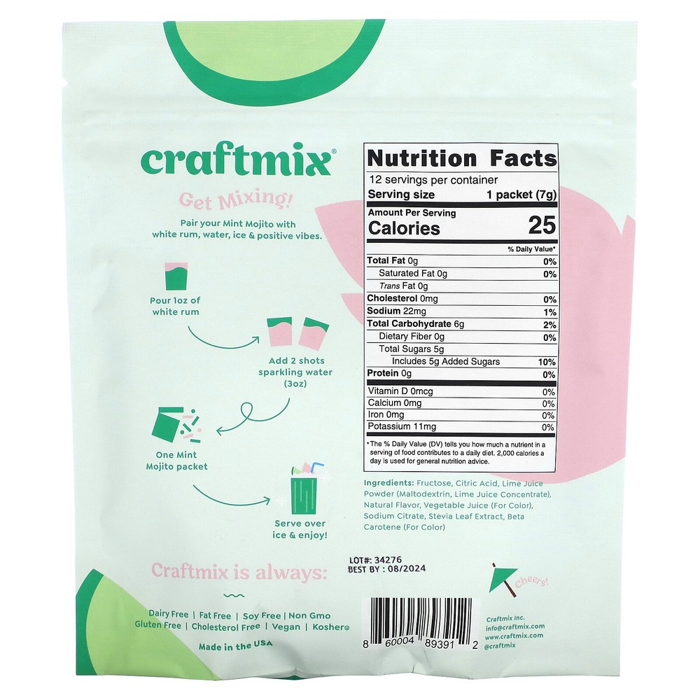 Cocktail Mix Packets, Mint Mojito, 12 Packets, 2.96 oz (84 g)