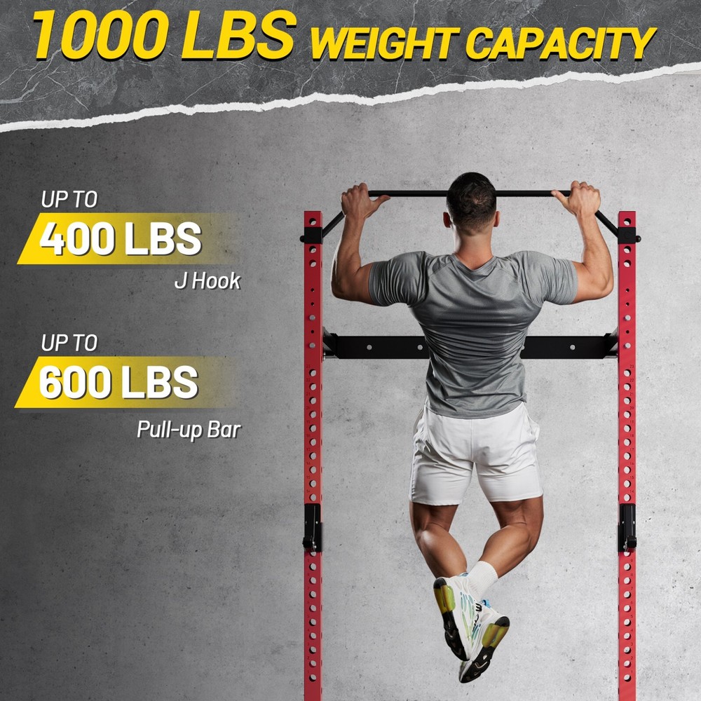 Gravee Folding Wall Mounted Squat Rack Multi-Function Power Rack 1000LBS Load