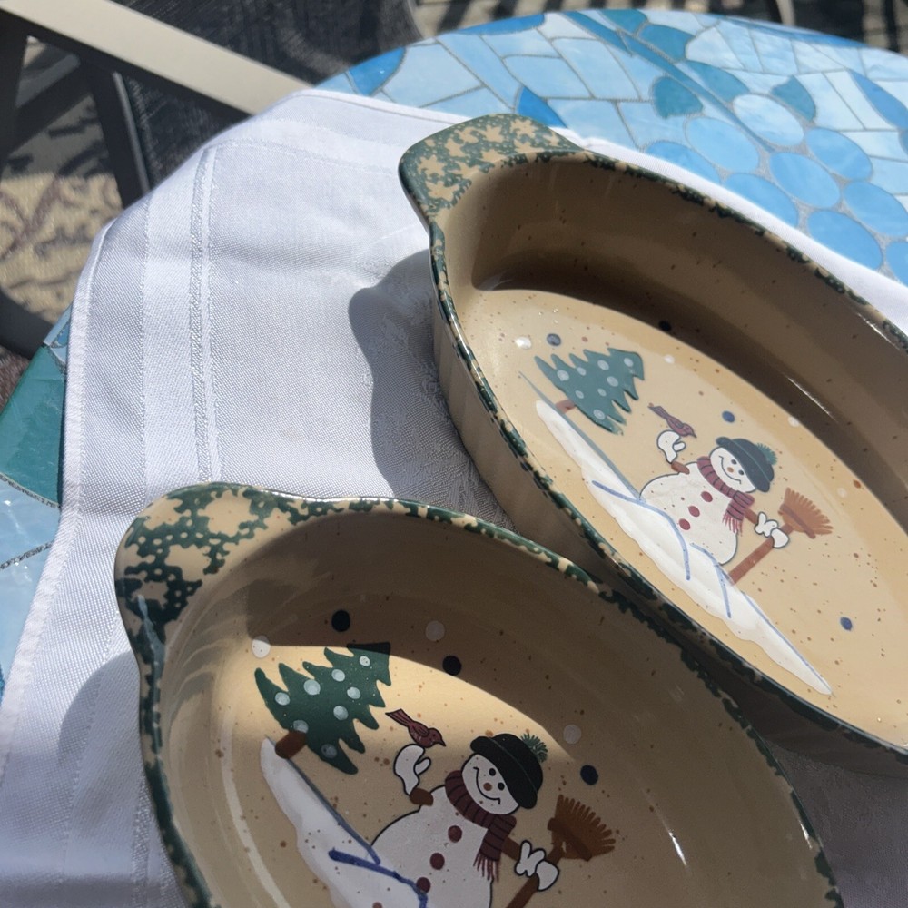 Christmas Snowman Stoneware Bakeware Casseroles Ceramic