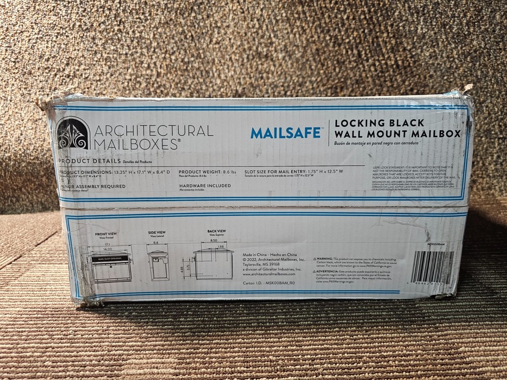 Architectural Mailboxes Wall Mount Mailbox Locking Black Medium-Sized Aluminum