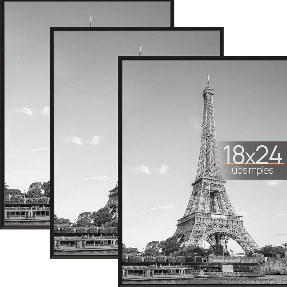 18x24 Picture Frame Black 3 Pack, Scratch-Proof Poster Frames 18 x 24 for Pho...