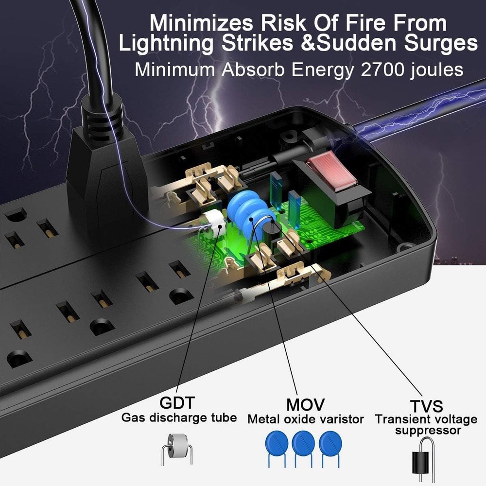 Surge Protector Power Strip 2700 Joules