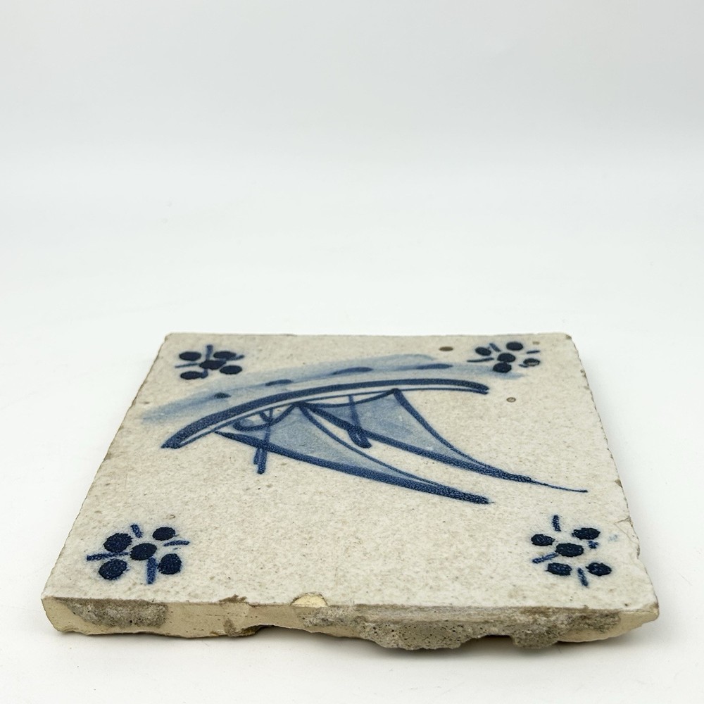 Antique Delft Clipper Ship Blue Hand Painted Tile