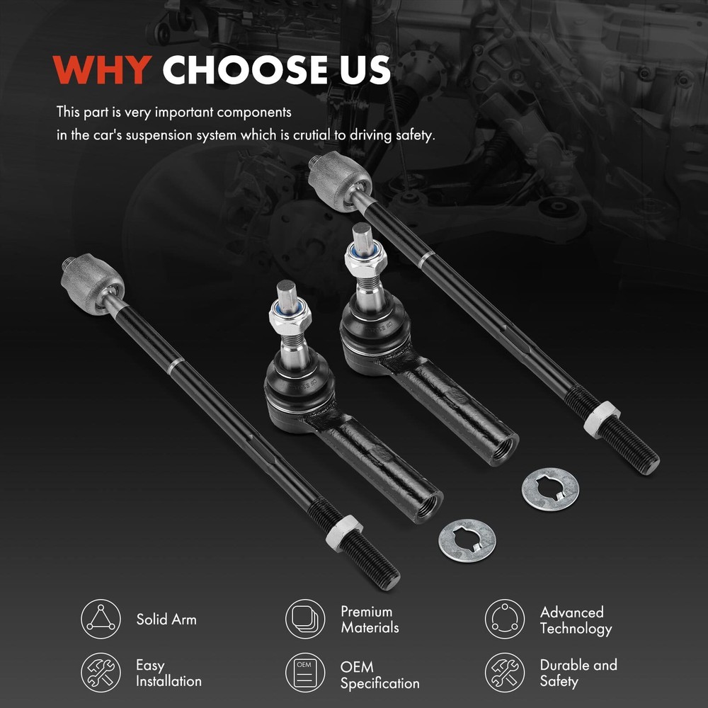 4Pcs Front Inner & Outer Tie Rod End for Chrysler 300 2011-2014 Dodge Challenger