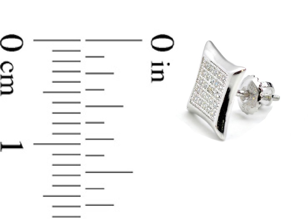White Zircons 10mm Pave Set Screw Back Stud Earring .925 Sterling Silver